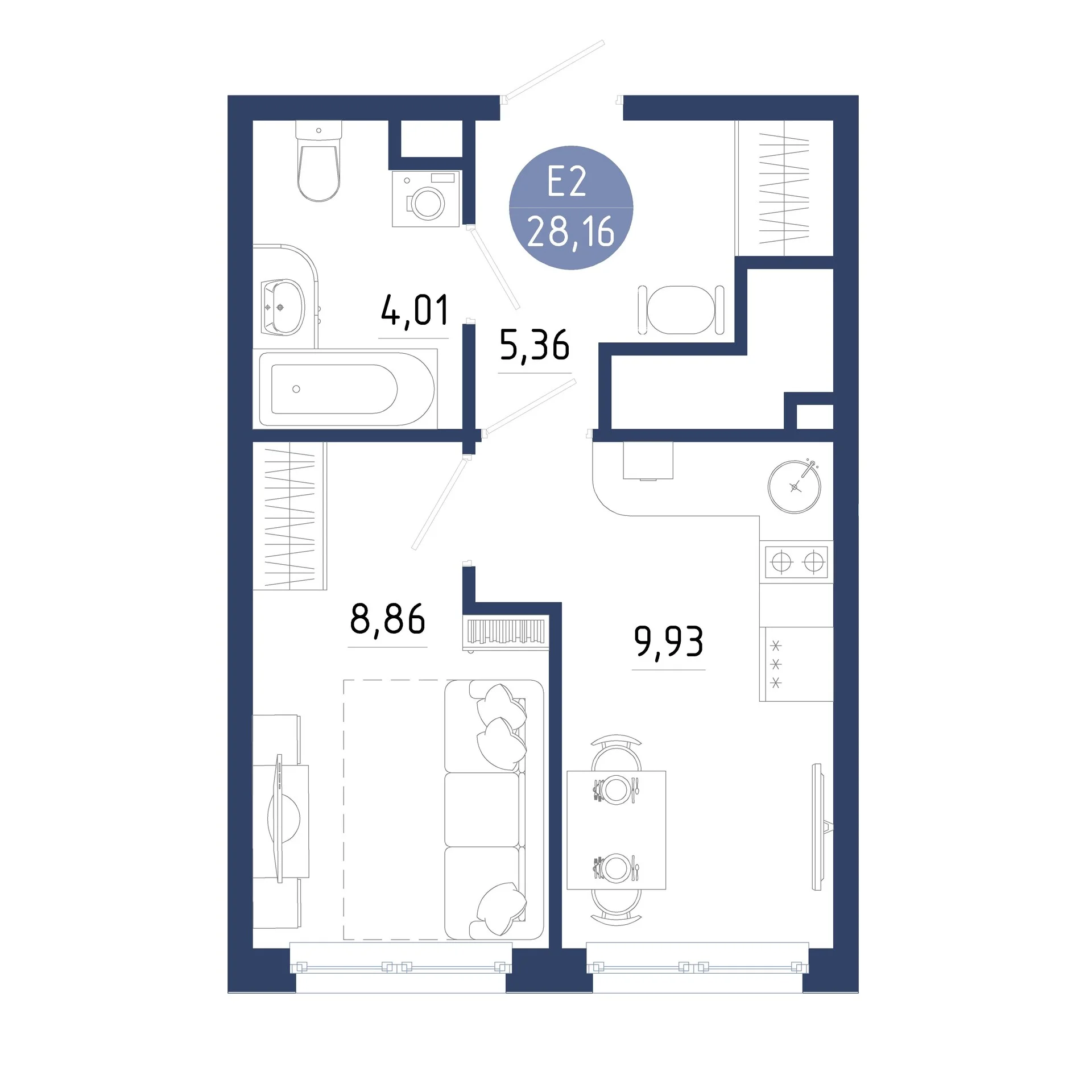 Планировка Квартира с одной спальней и гостиной 10 м² (Евро-2)