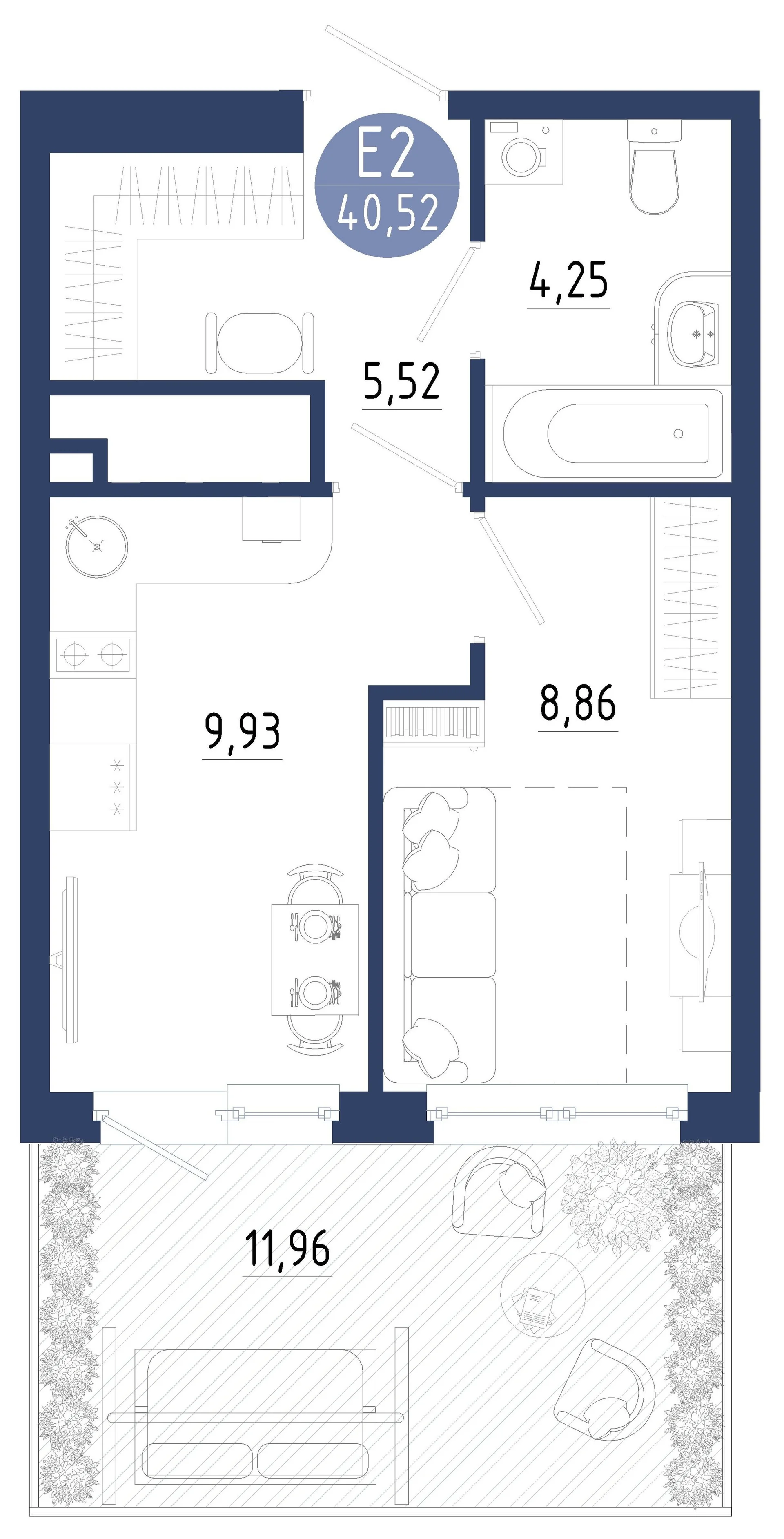 Планировка Квартира с одной спальней и гостиной 10 м² (Евро-2)